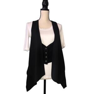 Vest Black Asymmetric Size S Layers Button Front Top Lagenlook Korean Style Goth